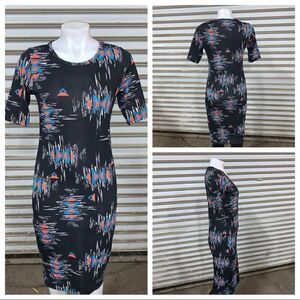 LuLaRoe dress career sheath black w/ geometric design short sleeve size small
